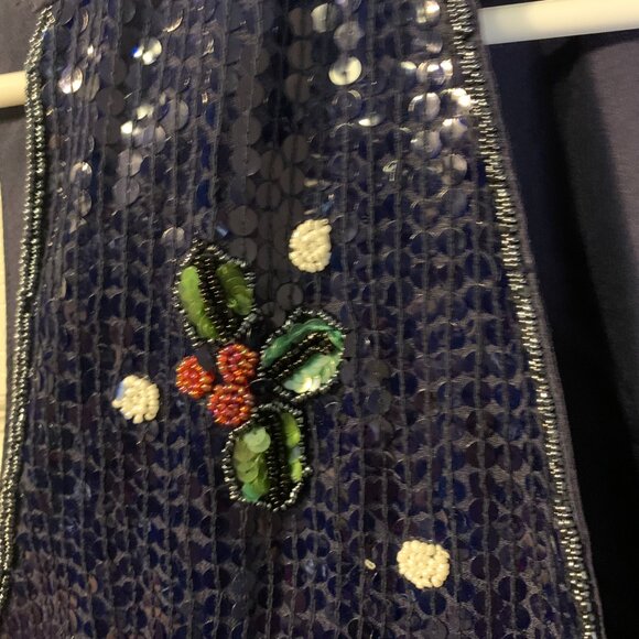 Quacker Factory Women's Holiday Vest Size S Navy Blue Sequins Snowman Christmas - Picture 6 of 10